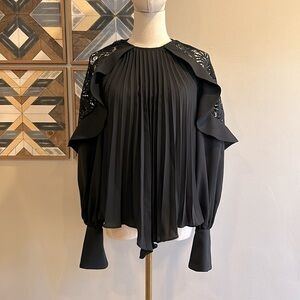 Self-Portrait Women’s Black Lace Blouse Long Sleeve Top US 0 XS